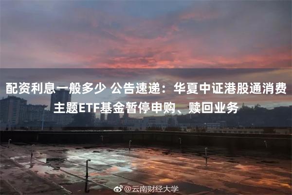 配资利息一般多少 公告速递：华夏中证港股通消费主题ETF基金暂停申购、赎回业务